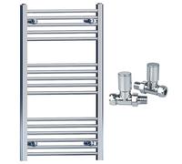 550mm Wide Straight Chrome Heated Bathroom Towel Rail Radiator With Valves For Central Heating UK (With Chrome Straight Valves, 550 x 900mm (h))