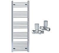 550mm Wide Straight Chrome Heated Bathroom Towel Rail Radiator With Valves For Central Heating UK (With Chrome Straight Valves, 550 x 1400mm (h))