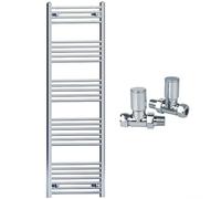 550mm Wide Straight Chrome Heated Bathroom Towel Rail Radiator With Valves For Central Heating UK (With Chrome Straight Valves, 550 x 1600mm (h))