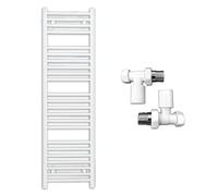 550mm Wide Straight White Heated Bathroom Towel Rail Radiator With Valves For Central Heating UK (With Straight Valves, 550 x 1200 mm (h))