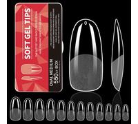 550PCS Almond Gel Nail Tip Etched Clear Full Cover Fake Nails Soft Acrylic Extension Art Soft Gel Tips for Home Nails Beginners