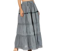 554 - Sakkas Solid Embroidered Gypsy/Bohemian Full/Maxi/Long Cotton Skirt - Gray/One Size