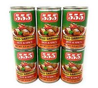 555 Fried Sardines Hot & Spicy 5.5oz (155g), 6 Pack