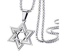 5555Jewelry 2 Tone Stainless Steel Star of David Necklace for Men & Women, Box Chain Star Of David Necklace for Women, Small Jewish Star Necklace, Mens Jewish Star Necklace, 16 Inch, Silver