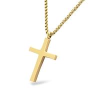555Jewelery Stainless Steel Metal Cross Men Women Unisex Adjustable Rolo Chain Religious Christian Prayer Vintage Simple Fashion Jewelry Accessory Chain Pendant Necklace, Yellow Gold 22 Inch
