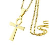 555Jewelry 1MM Egyptian Ankh Necklace Men Cubic Zirconia Necklaces for Women Egyptian Jewelry for Women Coptic Cross Ancient Egyptian Necklace Women 16-24 Inch, 16 Inch, Stainless Steel, No Gemstone