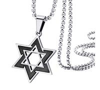 555Jewelry 2 Tone Stainless Steel Star of David Necklace for Men & Women, Box Chain Star Of David Necklace for Women, Small Jewish Star Necklace, Mens Jewish Star Necklace, 24 Inch, Silver & Black