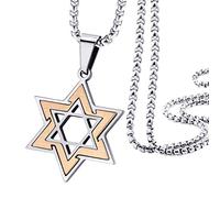 555Jewelry 2 Tone Stainless Steel Star of David Necklace for Men & Women, Box Chain Star Of David Necklace for Women, Small Jewish Star Necklace, Mens Jewish Star Necklace, 18 Inch, Silver & Rose Gold