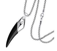 555Jewelry 2 Tone Stainless Steel Tooth Necklace for Men & Boys, Box Chain Tooth Necklace for Guys, Mens Bone Horn Necklace, Horn Pendant for Men, 22 Inch, Silver/Black
