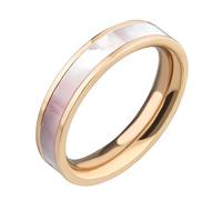 555Jewelry 4mm Stainless Steel Mother of Pearl Abalone Shell Inlay Band Ring for Women & Ladies, Shell Wedding Rings for Women, Rose Gold, Size L 1/2