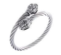 555Jewelry Adjustable Stainless Steel Bracelet, Twisted Cable Wire Bangle Cuff Bracelet with Snake Heads Endings, Open Bangle Bracelet, Viking Bracelet for Men, Silver