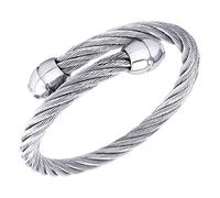 555Jewelry Adjustable Twisted Cable Bracelets - Silver Wire Bangle Bracelets With Bead Endings