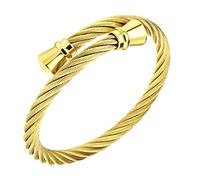 555Jewelry Classic Stainless Steel Mens Womens Ladies Cuff Bangle Twisted Wire Cable Vintage Retro Antique Adjustable Wristband Fashion Jewelry Accessory Bracelet, Gold