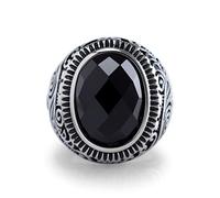 555Jewelry Classic Stainless Steel Ring for Men, Retro Vintage Celtic Seal Oval Diamond Cut Black Onyx Signet Ring, Size T 1/2