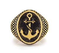 555Jewelry Classic Stainless Steel Rings for Men, Retro Vintage Signet Seal Nautical Pirate Sailor Anchor Ring for Men, Navy Rings for Men, Gold, Size V 1/2
