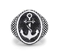555Jewelry Classic Stainless Steel Rings for Men, Retro Vintage Signet Seal Nautical Pirate Sailor Anchor Ring for Men, Navy Rings for Men, Silver, Size T 1/2