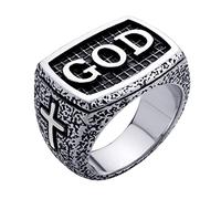 555Jewelry Classic Stainless Steel Rings for Men, Signet Seal GOD Ring for Men, Cross Rings for Men, Vintage Hammered Style Ring for Boys, Biker Rings for Men, Silver, Size T 1/2