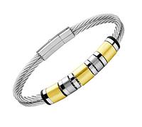 555Jewelry Elegant Stainless Steel Dual Row Twisted Cable Bracelet for Men, Flexible Twisted Metal Bracelet, Mens Wrist Bracelets, Cool Bracelets for Men, 9 Inch, Gold