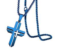 555Jewelry Grooved Unisex Stainless Steel Dual Cross Necklace Pendant, 16-28" Box Chain, Metal, No Gemstone