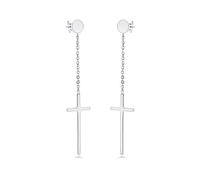 555Jewelry Mens Womens Stainless Steel Chic Cool Hanging Cross Christian Church Drop Dangle Dangling Earring Pair Fashion Accessory Jewelry Long Chain Post Nut Earrings, Silver