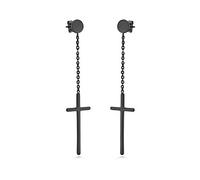555Jewelry Mens Womens Stainless Steel Chic Cool Hanging Cross Christian Church Drop Dangle Dangling Earring Pair Fashion Accessory Jewelry Long Chain Post Nut Earrings, Black
