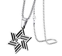 555Jewelry Ribbed Stainless Steel Star of David Necklace for Men, Box Chain Star Of David Necklace, Small Jewish Star Necklace, Womens Jewish Star Necklace, 18 Inch, Silver/Black