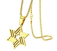 555Jewelry Ribbed Stainless Steel Star of David Necklace for Men, Box Chain Star Of David Necklace, Small Jewish Star Necklace, Womens Jewish Star Necklace, 24 Inch, Gold