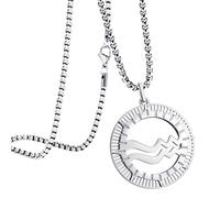 555Jewelry Stainless Steel Aquarius Necklace for Wife, Horoscope Constellation Necklaces for Women & Ladies, Zodiac Sign Pendant for Men, Astrology Necklace for Her, 20 Inch, Silver