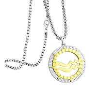 555Jewelry Stainless Steel Aquarius Necklace for Wife, Horoscope Constellation Necklaces for Women & Ladies, Zodiac Sign Pendant for Men, Astrology Necklace for Her, 22 Inch, Silver/Gold