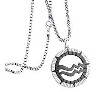 555Jewelry Stainless Steel Aquarius Necklace for Wife, Horoscope Constellation Necklaces for Women & Ladies, Zodiac Sign Pendant for Men, Astrology Necklace for Her, 18 Inch, Silver/Black