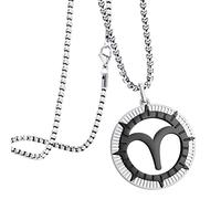 555Jewelry Stainless Steel Aries Necklace for Wife, Horoscope Constellation Necklaces for Women & Ladies, Zodiac Sign Pendant for Men, Astrology Necklace for Her, 22 Inch, Silver/Black