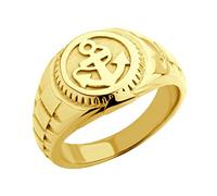 555Jewelry Stainless Steel Biker Rings for Men, Retro Vintage Rings for Men, Signet Seal Nautical Pirate Sailor Anchor Ring for Men, Navy Rings for Men, Gold, Size S