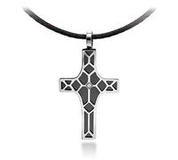 555Jewelry Stainless Steel Black Rope Cord Hypoallergenic Crucifix Cross Modern Beautiful Necklace Durable Fashion Lightweight Unisex Men Women Religious Christian Catholic, Silver & Black