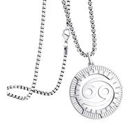555Jewelry Stainless Steel Cancer Necklace for Wife, Horoscope Constellation Necklaces for Women & Ladies, Zodiac Sign Pendant for Men, Astrology Necklace for Her, 22 Inch, Silver