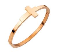 555Jewelry Stainless Steel Cross Bracelets for Women, Sideways Cross Bracelet, Catholic Bracelets for Women, Confirmation Bracelet, Hinge Lock Cuff Bangle Bracelet, Rose Gold