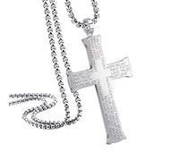555Jewelry Stainless Steel Cross Necklace for Men, Bible Verse Inspired Evngraving Polished Religious Crucifix Cross Pendant for Men & Women, Silver, 18 Inches Box Chain