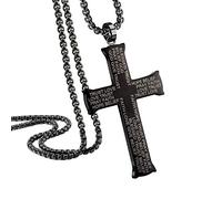 555Jewelry Stainless Steel Cross Necklace for Men, Bible Verse Inspired Evngraving Polished Religious Crucifix Cross Pendant for Men & Women, Black, 18 Inches Box Chain