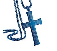 555Jewelry Stainless Steel Cross Necklace for Men, Bible Verse Inspired Evngraving Polished Religious Crucifix Cross Pendant for Men & Women, Blue, 18 Inches Box Chain