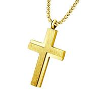 555Jewelry Stainless Steel Cross Necklace for Men, Cross Necklace for Women, Box Link Chain, Cross Pendant for Men, Womens Cross Necklaces, Cross Necklaces for Men, 16 Inch, Gold
