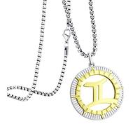 555Jewelry Stainless Steel Gemini Necklace for Wife, Horoscope Constellation Necklaces for Women & Ladies, Zodiac Sign Pendant for Men, Astrology Necklace for Her, 20 Inch, Silver/Gold