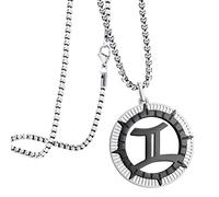 555Jewelry Stainless Steel Gemini Necklace for Wife, Horoscope Constellation Necklaces for Women & Ladies, Zodiac Sign Pendant for Men, Astrology Necklace for Her, 20 Inch, Silver/Black