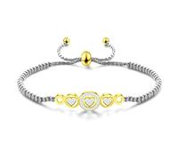 555Jewelry Stainless Steel Hearts Bracelet, Adjustable Slider Cuff Bangle Romantic Heart Chain Bolo Bracelets for Women, Cubic Zirconia Bracelets for Women, Silver/Gold