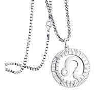 555Jewelry Stainless Steel Leo Necklace for Wife, Horoscope Constellation Necklaces for Women & Ladies, Zodiac Sign Pendant for Men, Astrology Necklace for Her, 16 Inch, Silver
