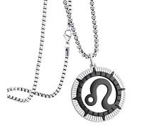555Jewelry Stainless Steel Leo Necklace for Wife, Horoscope Constellation Necklaces for Women & Ladies, Zodiac Sign Pendant for Men, Astrology Necklace for Her, 24 Inch, Silver/Black