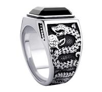 555Jewelry Stainless Steel Men's Ring Black Onyx Ring Square Mens Signet Ring Black Onyx Stone Signet Rings for Men Snake Engraved Size 7-13, Stainless Steel, No Gemstone