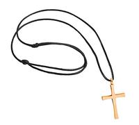555Jewelry Stainless Steel Metal Cross Adjustable Black Leather Cord Unisex Women Men Religious Christian Vintage Braided Rope Chain Fashion Jewelry Accessory Pendant Necklace, Pink Rose Gold 18 Inch