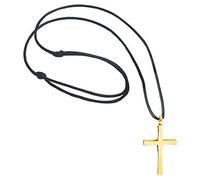 555Jewelry Stainless Steel Metal Cross Adjustable Black Leather Cord Unisex Women Men Religious Christian Vintage Braided Rope Chain Fashion Jewelry Accessory Pendant Necklace, Yellow Gold 18 Inch