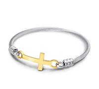 555Jewelry Stainless Steel Metal Cross Religious Religion Sacred Christian Catholic Holy Blessing Bracelet Fashion Fine Jewelry Accessory Bangle Bracelet, Silver & Yellow Gold Size 65mm