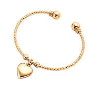 555Jewelry Stainless Steel Open Cuff Bangle Heart Charm Bracelet for Women & Ladies, Metal, no gemstone