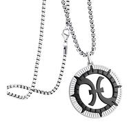 555Jewelry Stainless Steel Pisces Necklace for Wife, Horoscope Constellation Necklaces for Women & Ladies, Zodiac Sign Pendant for Men, Astrology Necklace for Her, 22 Inch, Silver/Black